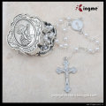 Pearl beads rosary with zinc alloy Catholic box